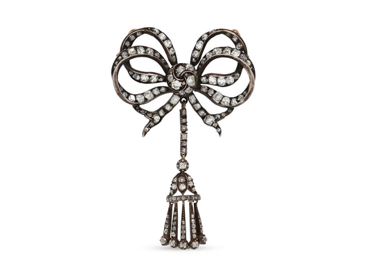 Antique Victorian Diamond Bow Pendant in Silver