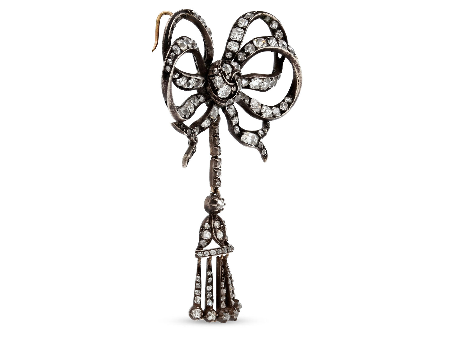 Antique Victorian Diamond Bow Pendant in Silver