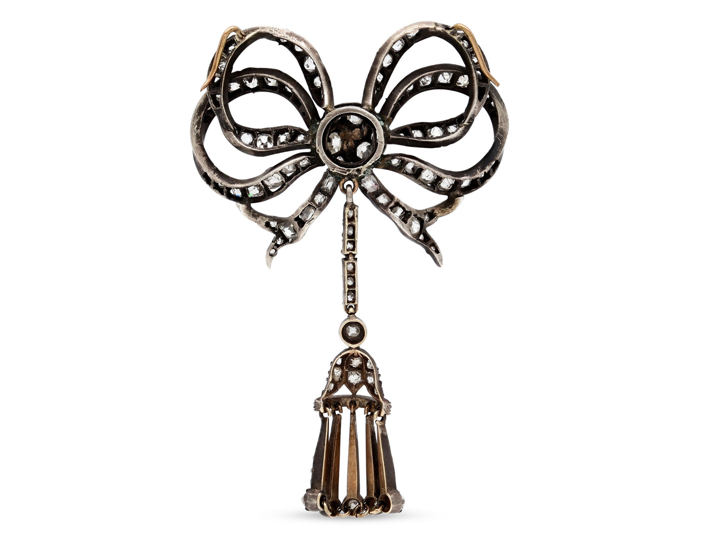Antique Victorian Diamond Bow Pendant in Silver