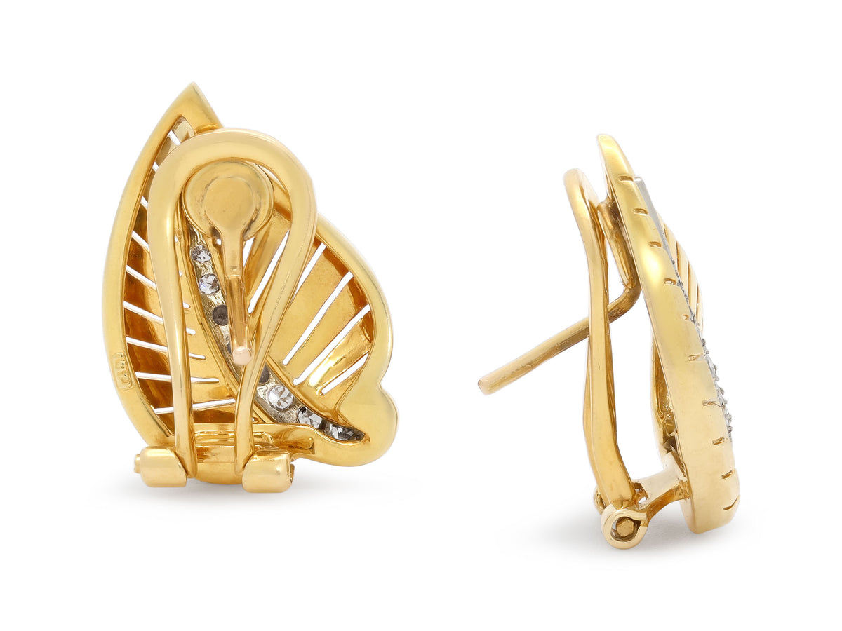 Diamond Leaf Earrings in 14K Gold