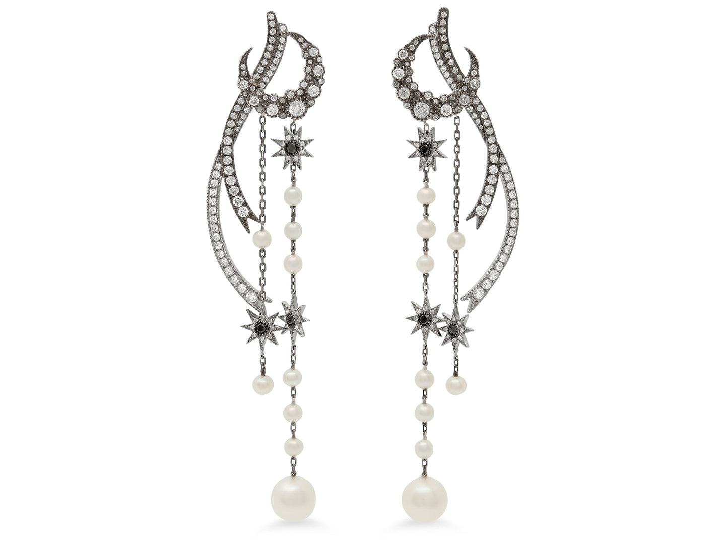 Colette 'Moon Shadow Duster' Diamond and Pearl Earrings in 18K Gold