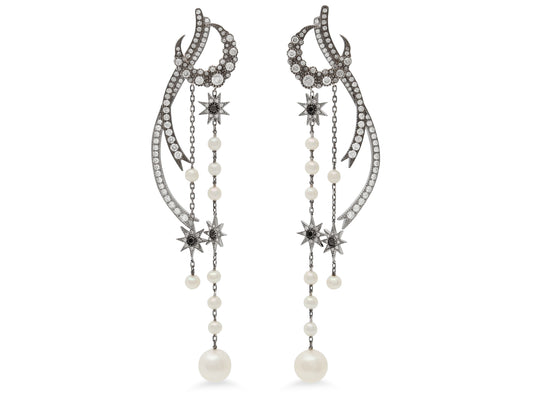 Colette 'Moon Shadow Duster' Diamond and Pearl Earrings in 18K Gold