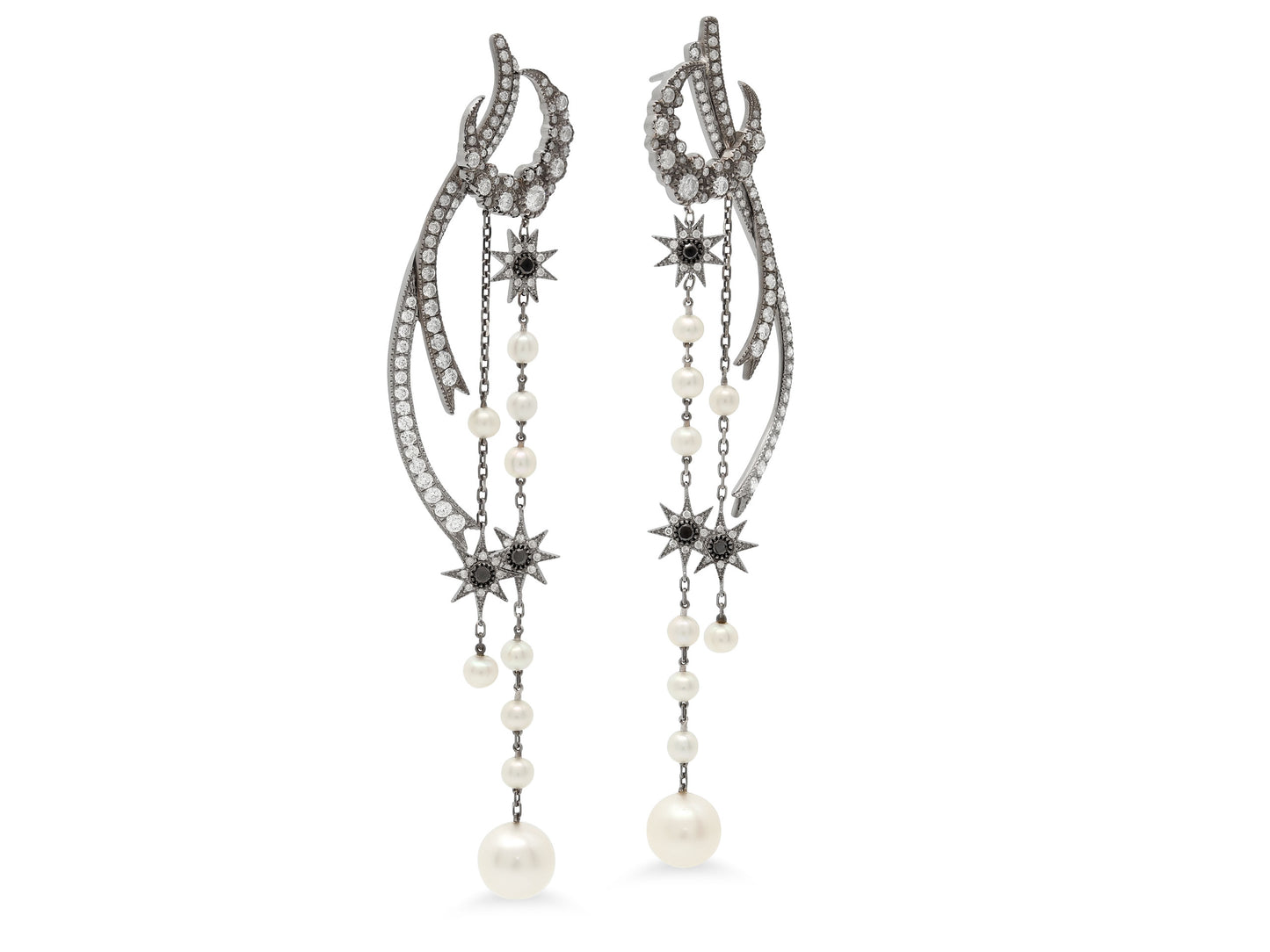 Colette 'Moon Shadow Duster' Diamond and Pearl Earrings in 18K Gold