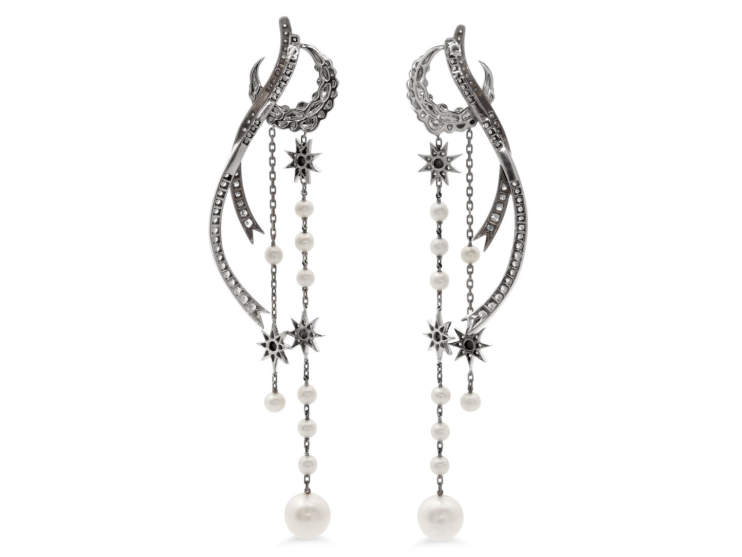 Colette 'Moon Shadow Duster' Diamond and Pearl Earrings in 18K Gold