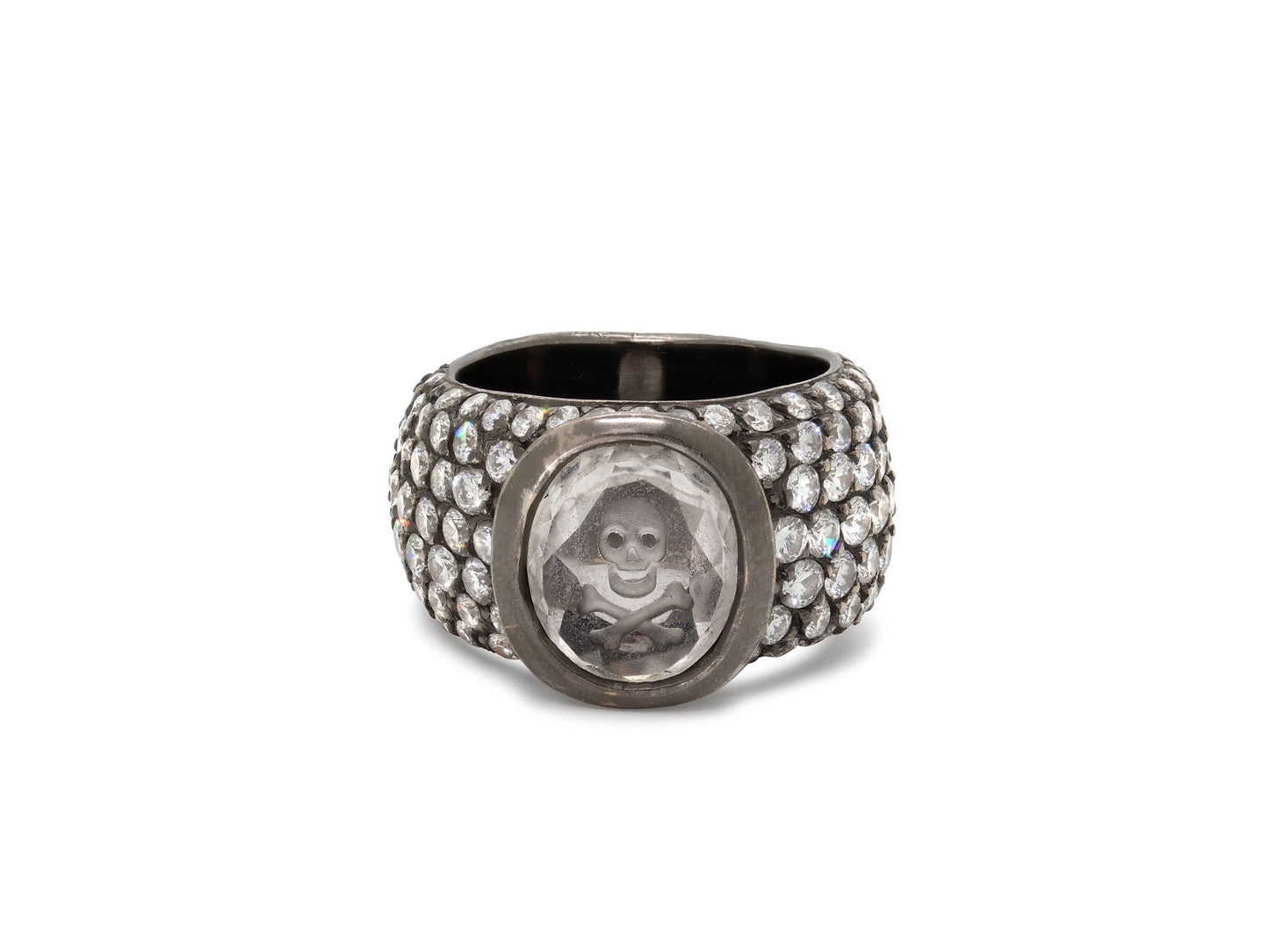 Loree Rodkin Carved Rock Crystal and Diamond Ring in 18K Blackened Gold