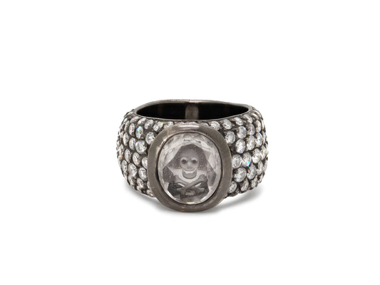 Loree Rodkin Carved Rock Crystal and Diamond Ring in 18K Blackened Gold