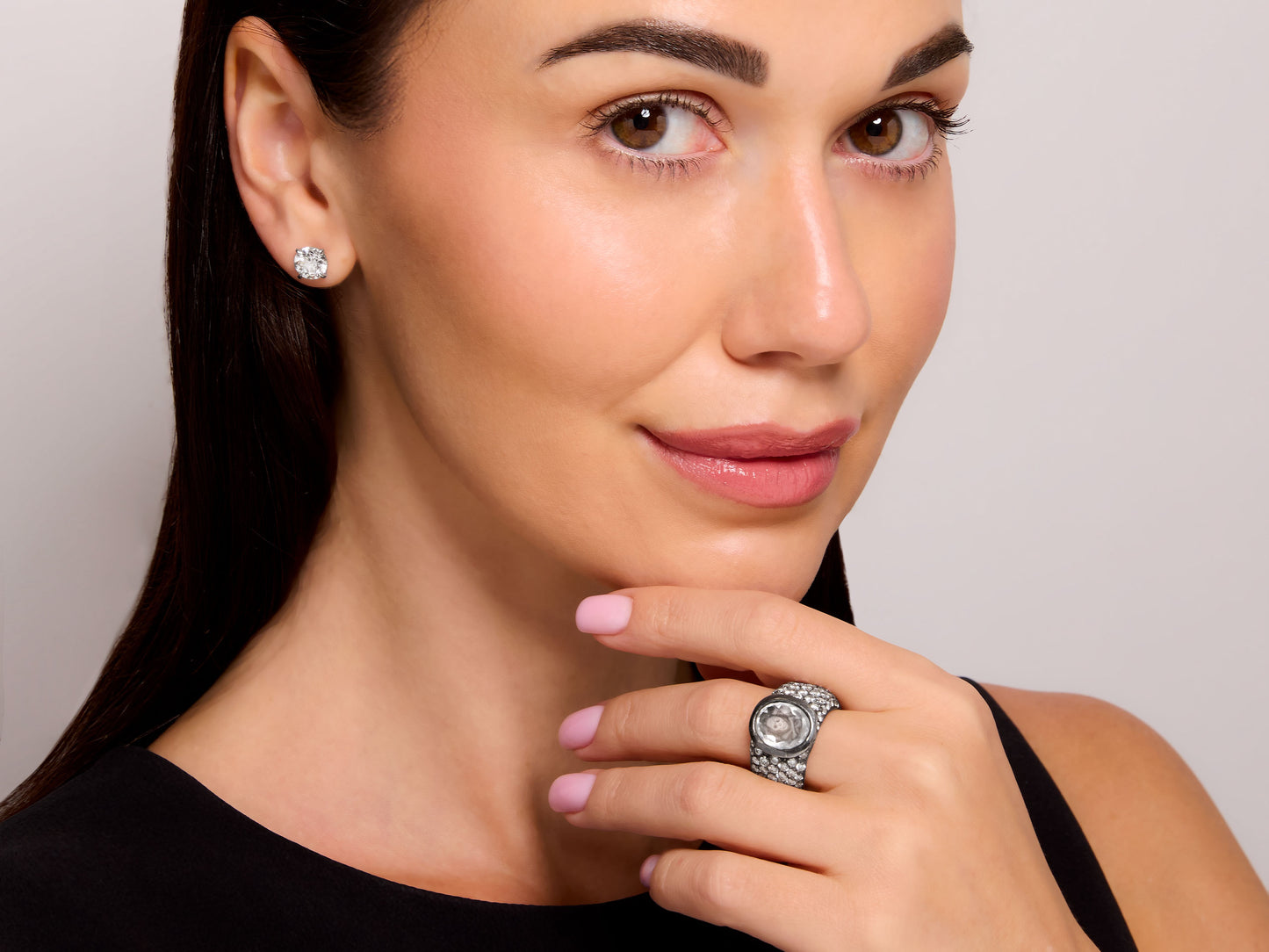 Loree Rodkin Carved Rock Crystal and Diamond Ring in 18K Blackened Gold