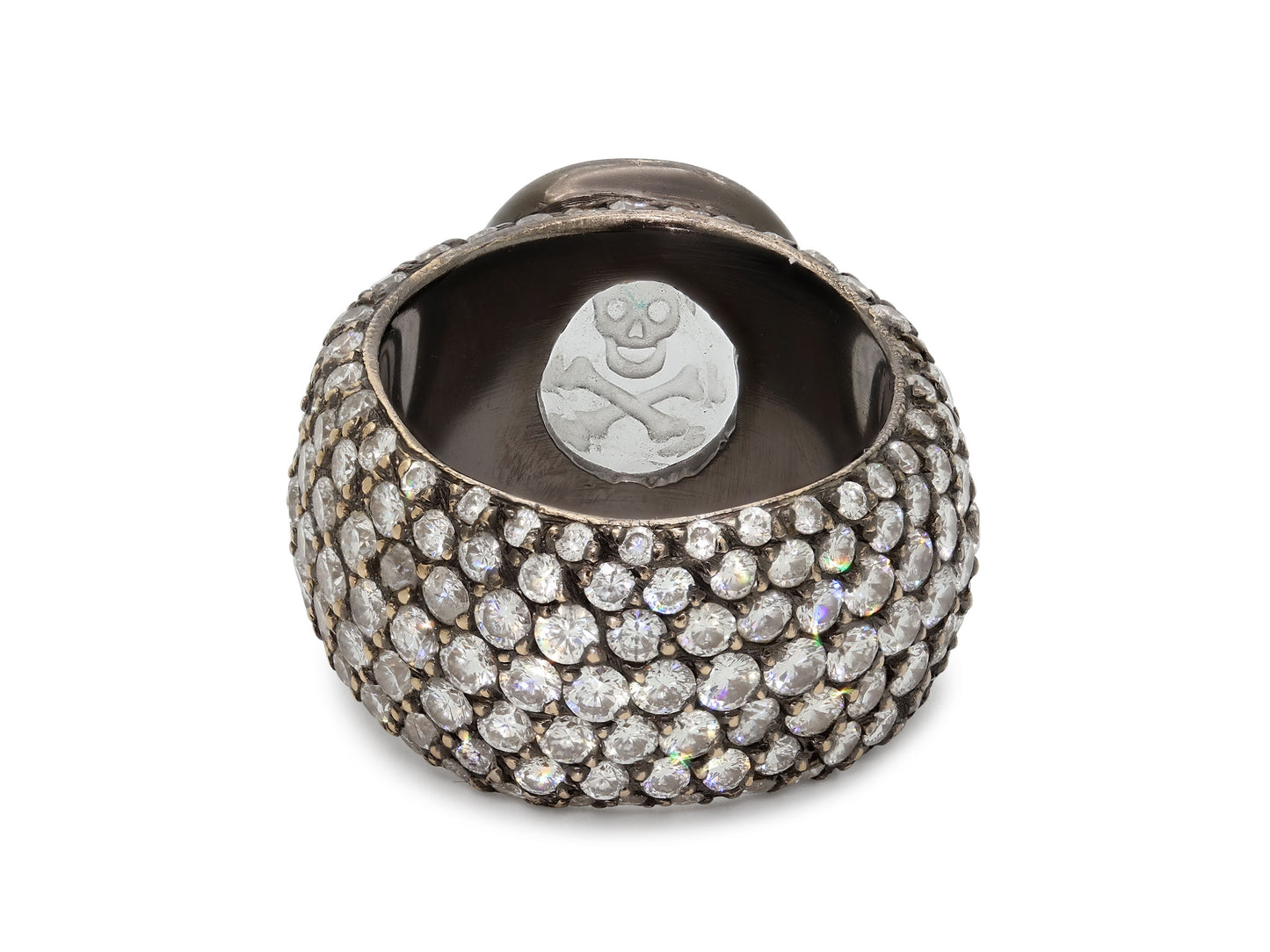 Loree Rodkin Carved Rock Crystal and Diamond Ring in 18K Blackened Gold