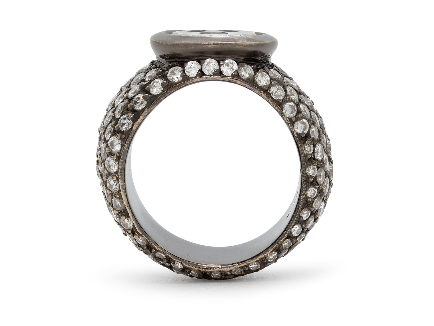 Loree Rodkin Carved Rock Crystal and Diamond Ring in 18K Blackened Gold