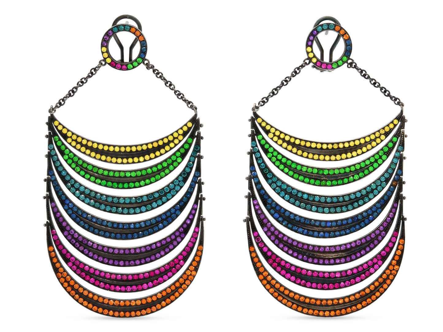Solange Azagury-Partridge 'Black Rainbows' Diamond and Sapphire Earrings in 18K Blackened Gold