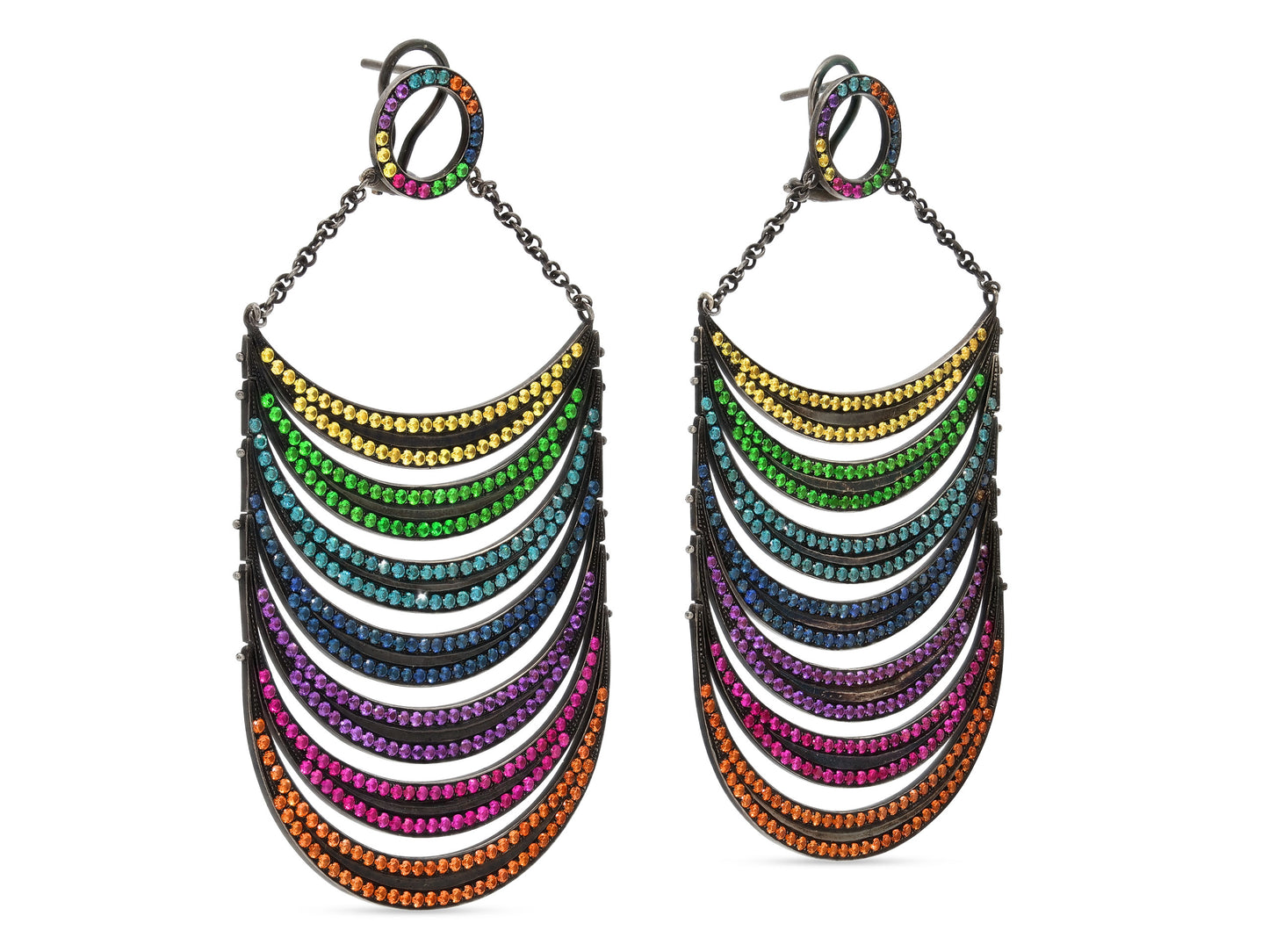 Solange Azagury-Partridge 'Black Rainbows' Diamond and Sapphire Earrings in 18K Blackened Gold