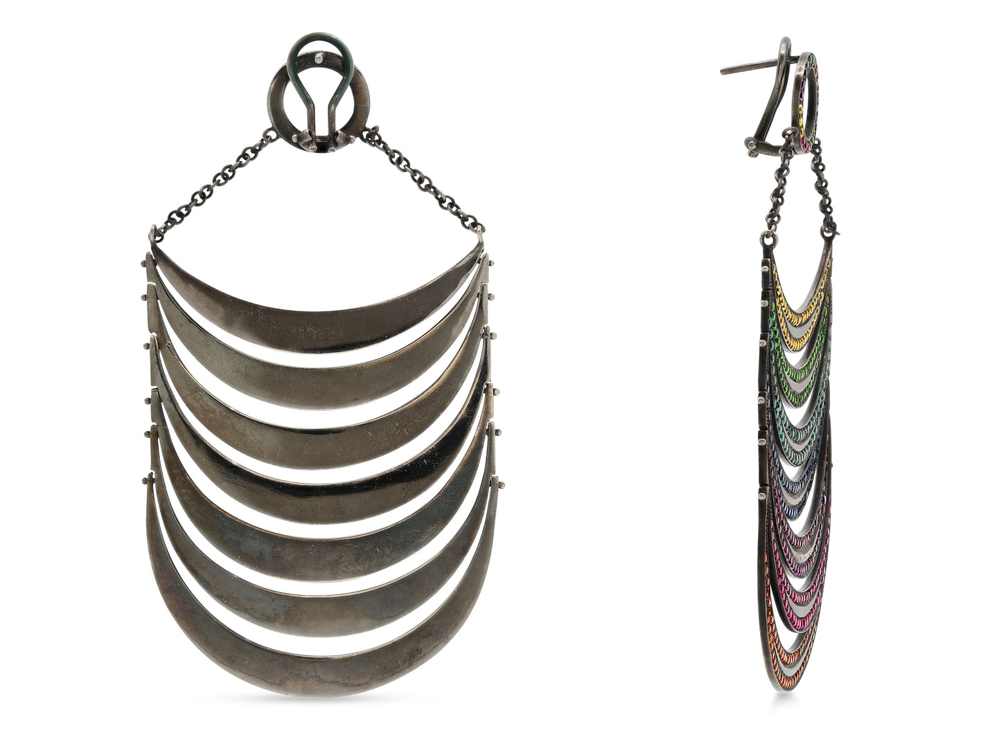 Solange Azagury-Partridge 'Black Rainbows' Diamond and Sapphire Earrings in 18K Blackened Gold