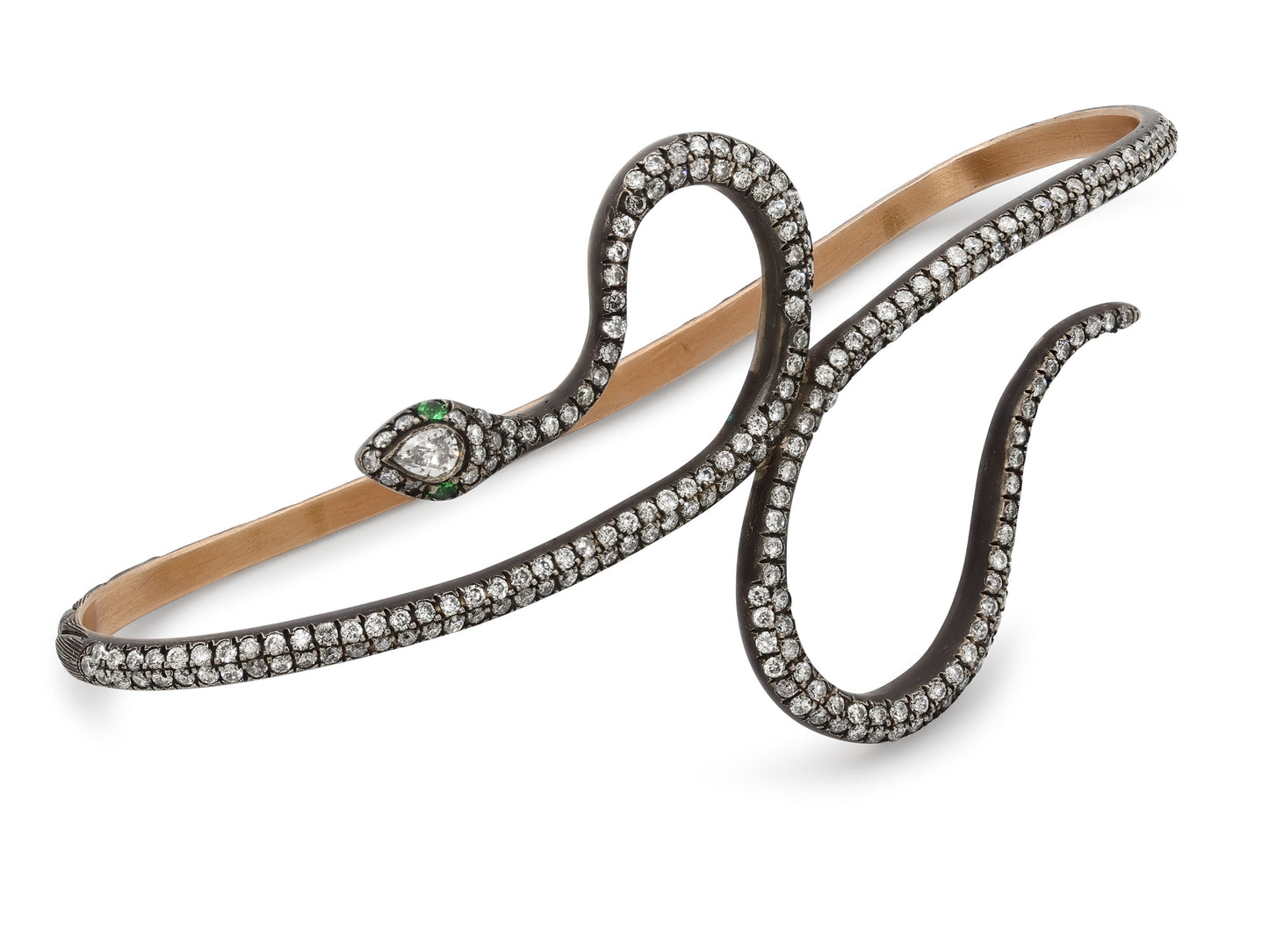Diamond Snake Palm Bracelet in Silver over Gold