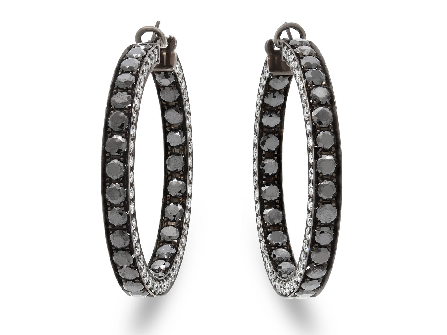 Diamond and Black Diamond Hoop Earrings in 18K Blackened Gold