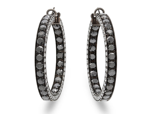 Diamond and Black Diamond Hoop Earrings in 18K Blackened Gold
