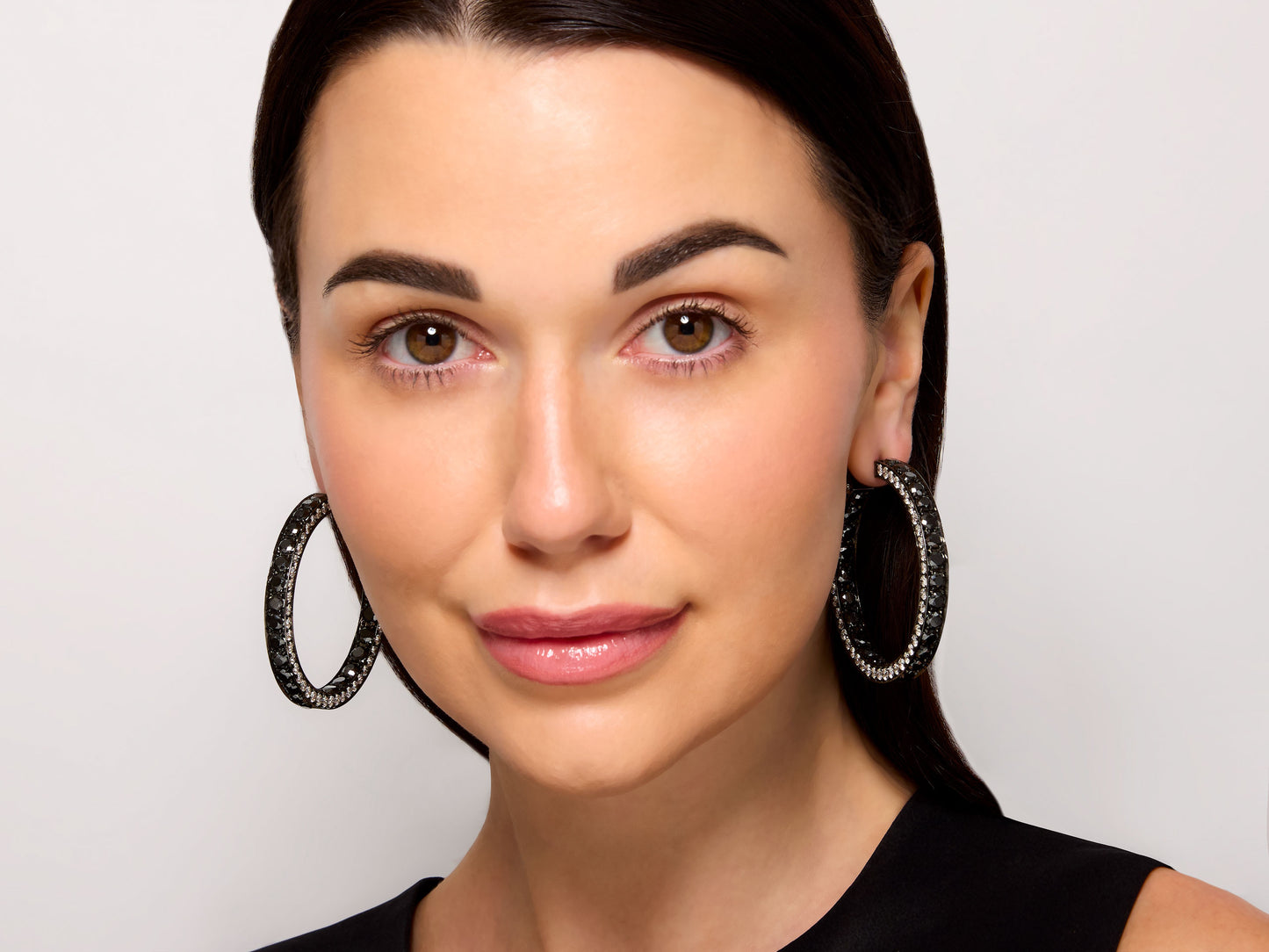 Diamond and Black Diamond Hoop Earrings in 18K Blackened Gold