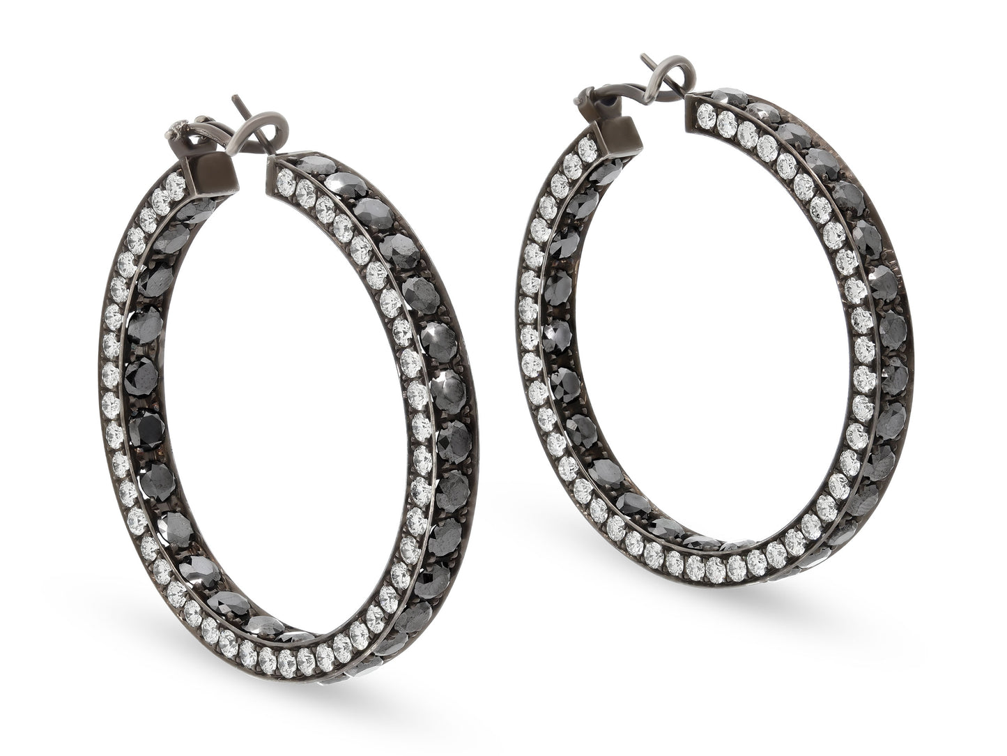 Diamond and Black Diamond Hoop Earrings in 18K Blackened Gold
