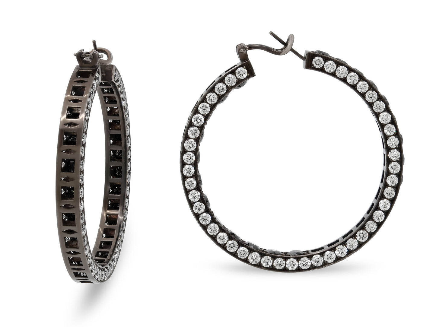Diamond and Black Diamond Hoop Earrings in 18K Blackened Gold