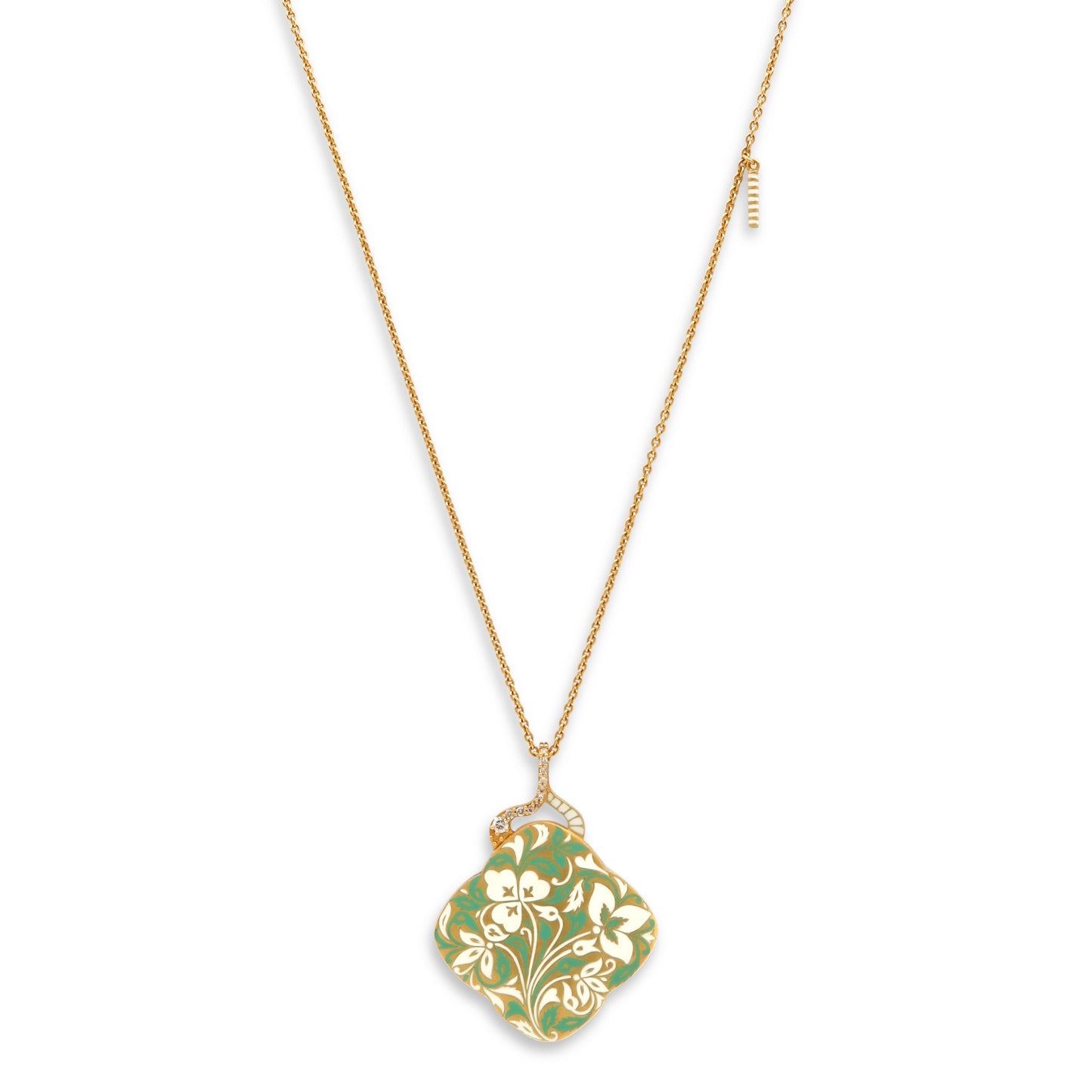 Agaro 'Jasmine Garden Clover' Diamond and Enamel Pendant Necklace in 22K Gold