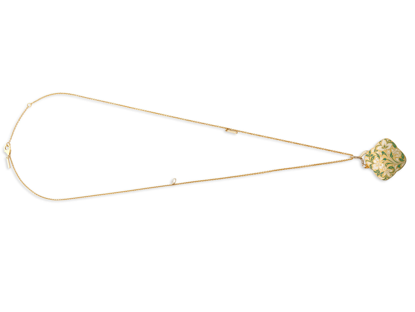 Agaro 'Jasmine Garden Clover' Diamond and Enamel Pendant Necklace in 22K Gold