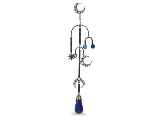 Colette 'Mobile Moon Stud' Diamond, Lapis, Turquoise and Emerald Earring in 18K Blackened Gold