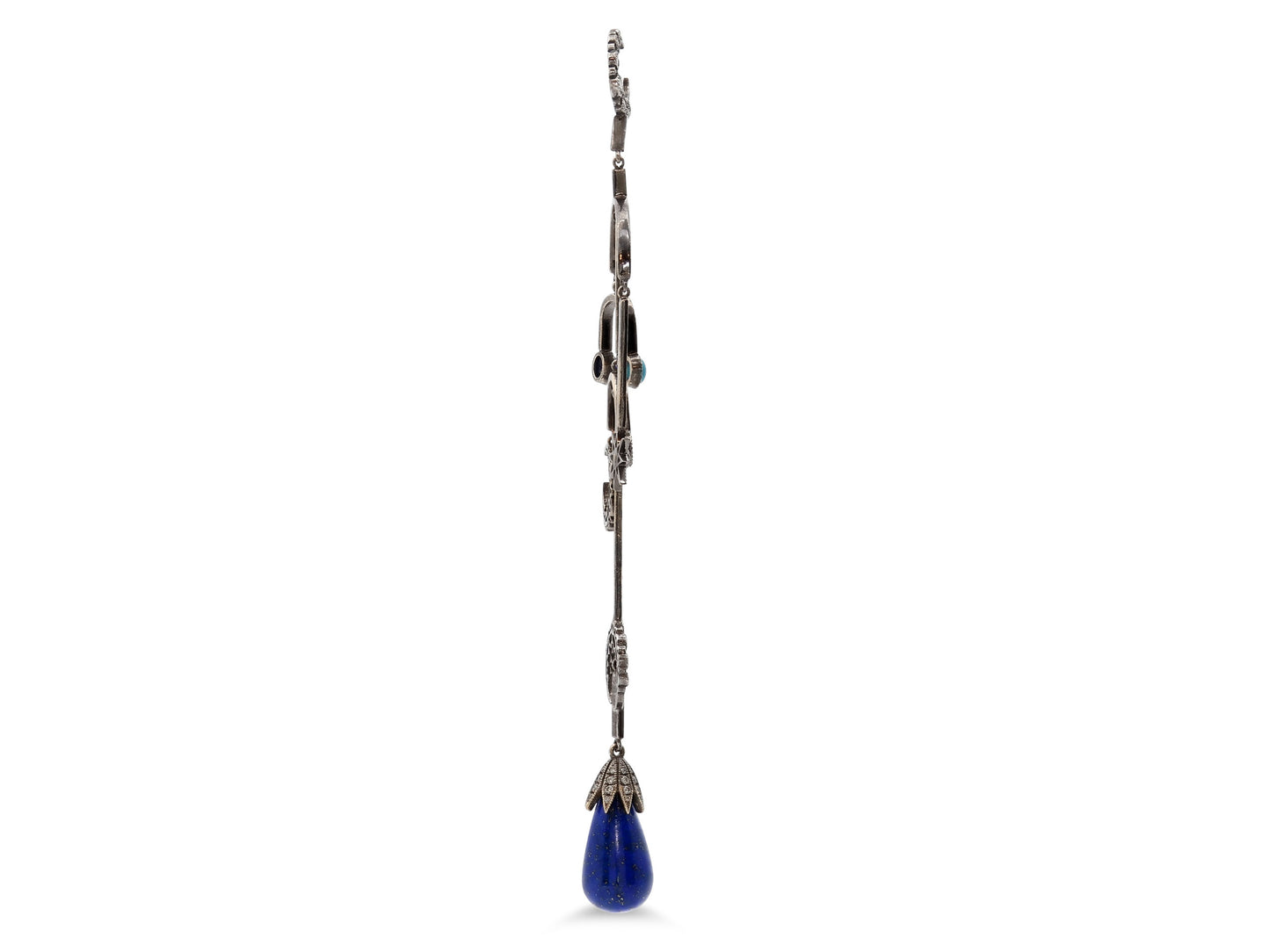 Colette 'Mobile Moon Stud' Diamond, Lapis, Turquoise and Emerald Earring in 18K Blackened Gold