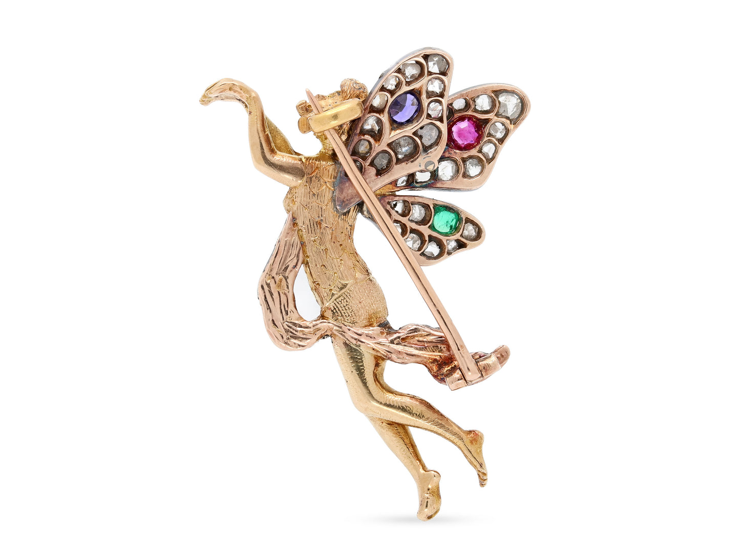Antique Victorian Diamond Fairy Brooch in 18K Gold and Silver