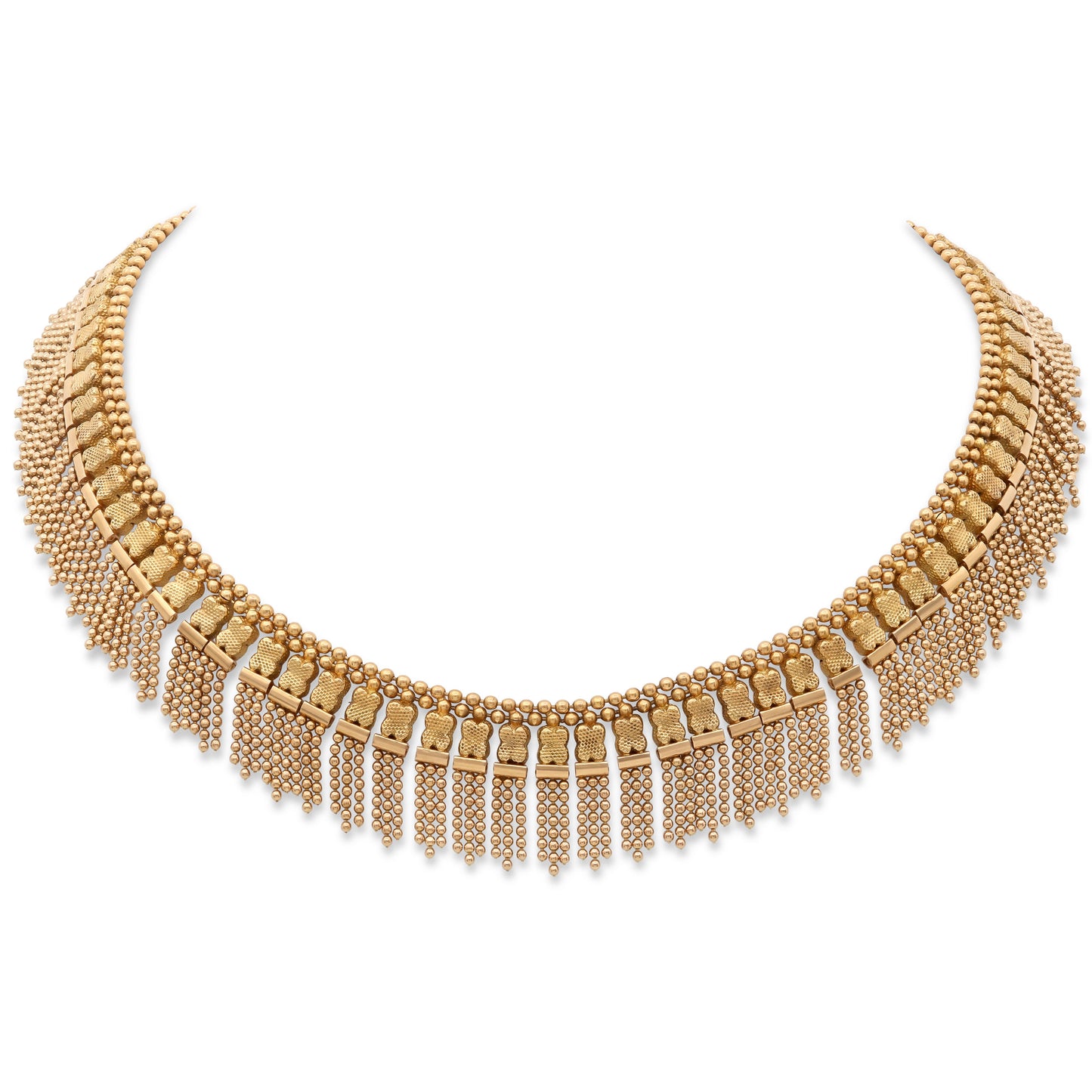 Mid-Century Etruscan-style Gold Fringe Necklace in 18K Gold