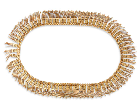 Mid-Century Etruscan-style Fringe Necklace in 18K Gold