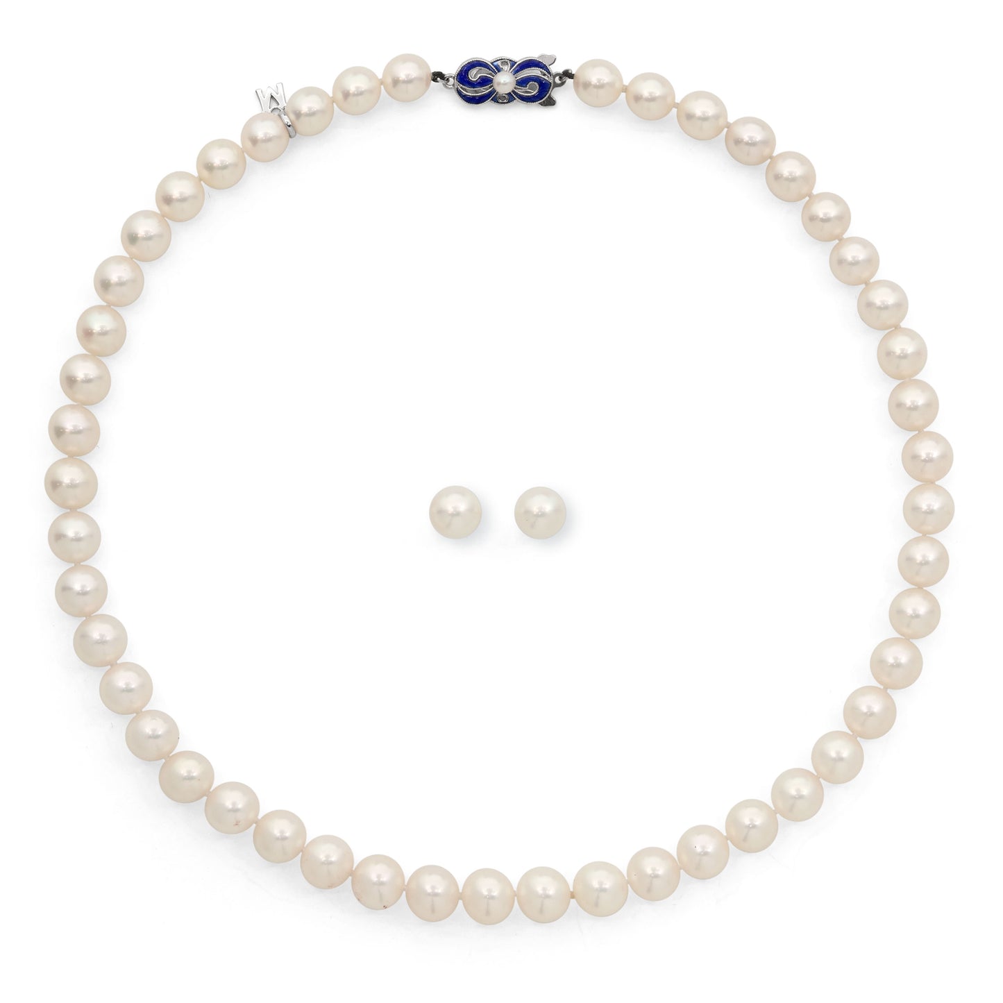 Mikimoto Pearl Necklace and Earrings Set in 18K White Gold