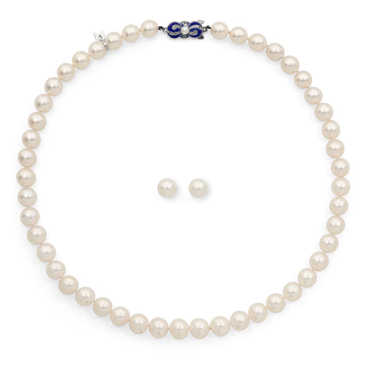 Mikimoto Pearl Necklace and Earrings Set in 18K White Gold