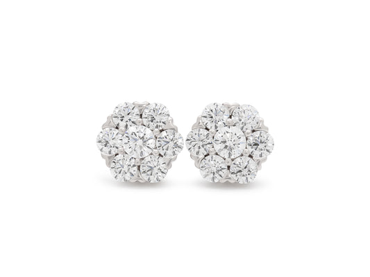 Beladora 'Bespoke' Floral Diamond Cluster Earrings in 18K White Gold