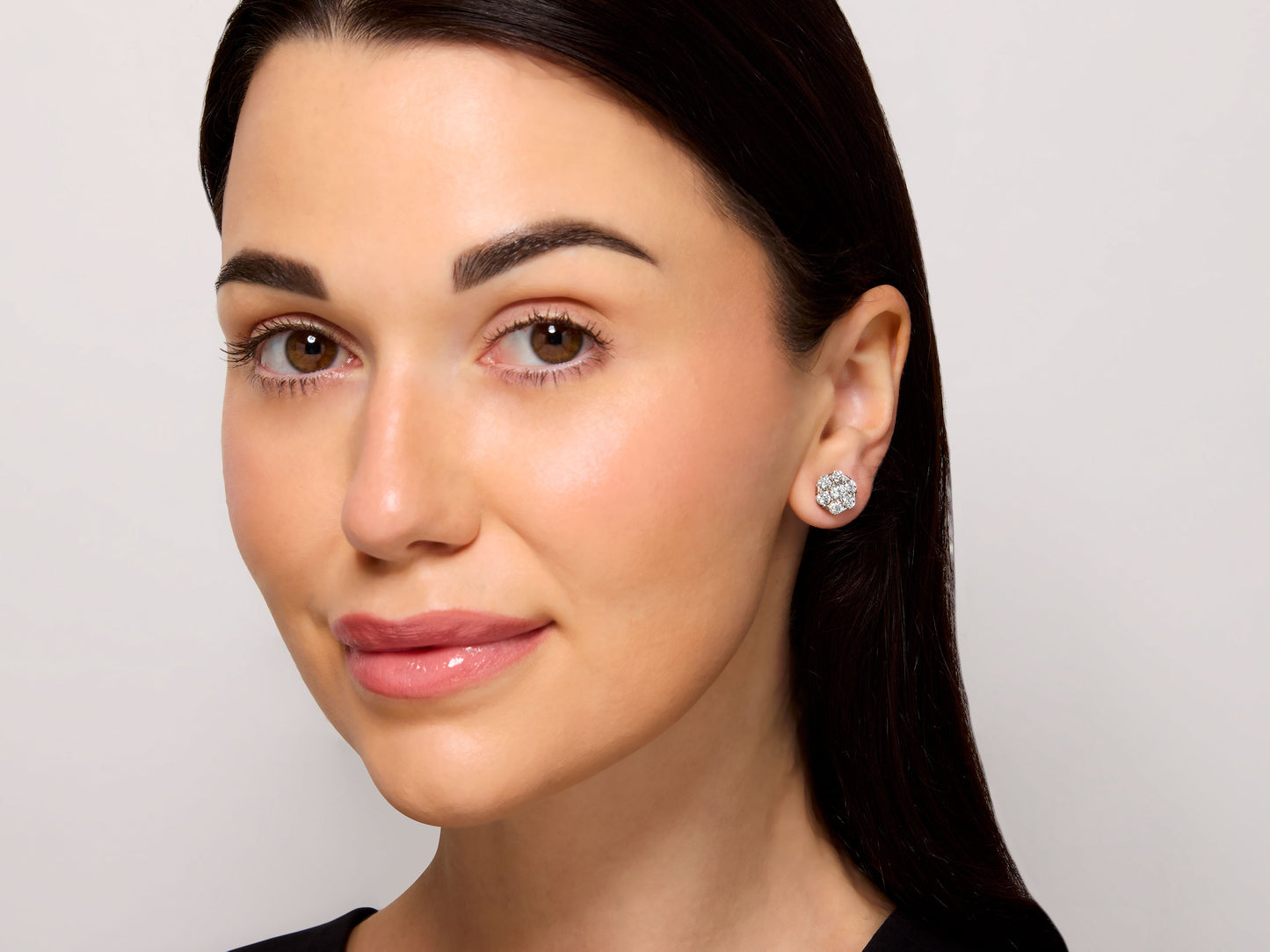 Beladora 'Bespoke' Floral Diamond Cluster Earrings in 18K White Gold