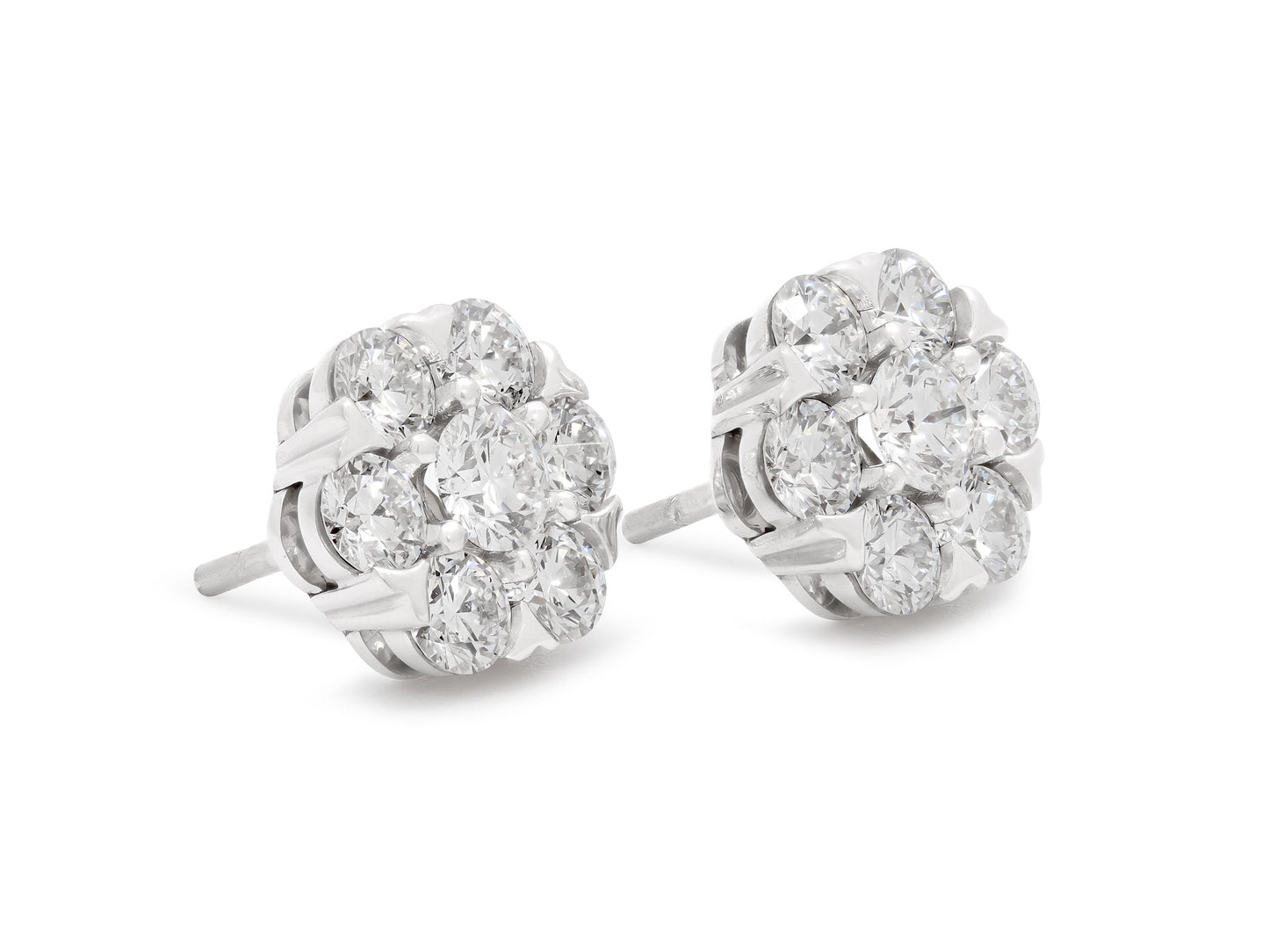 Beladora 'Bespoke' Floral Diamond Cluster Earrings in 18K White Gold