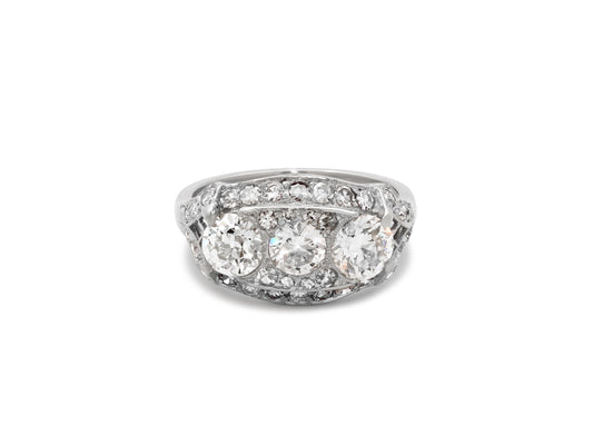 Art Deco Three Stone Diamond Ring in Platinum