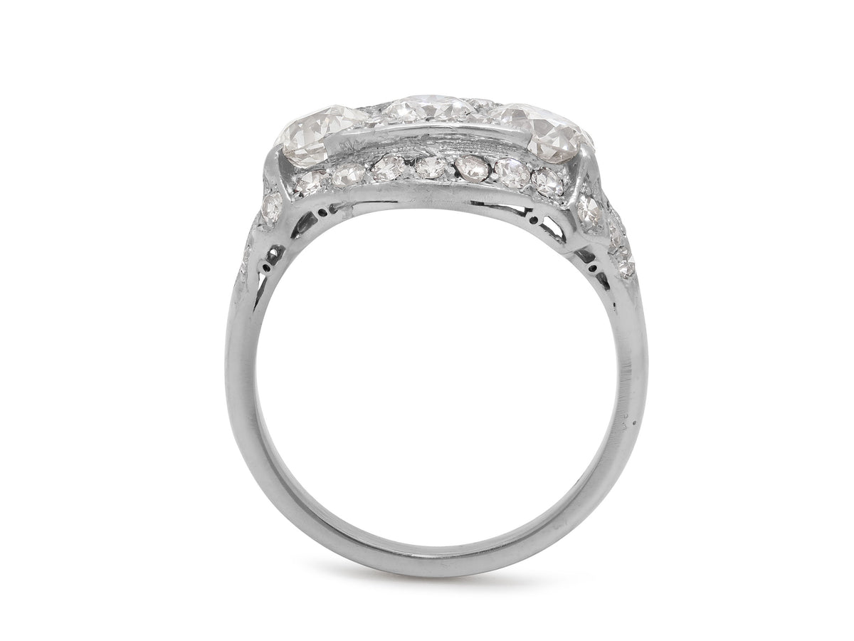 Art Deco Three Stone Diamond Ring in Platinum