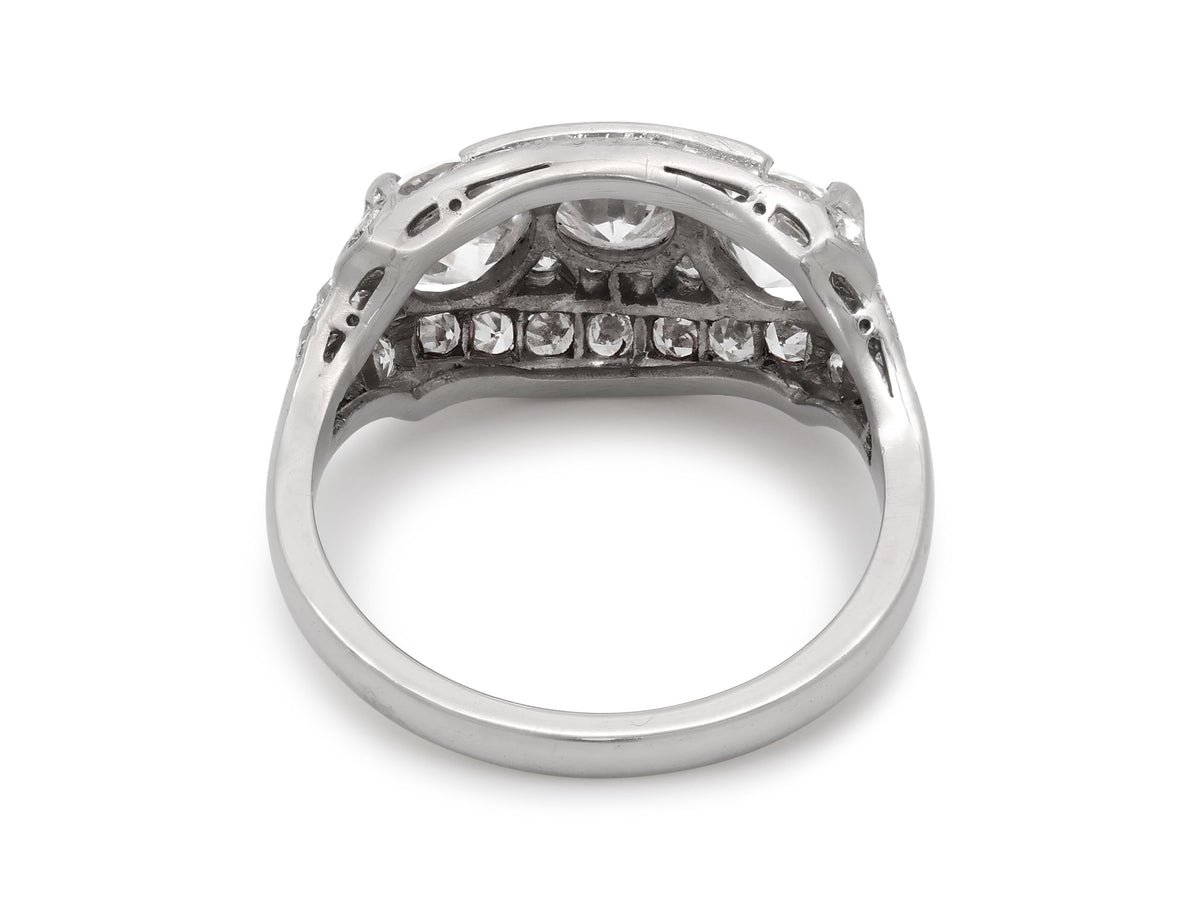 Art Deco Three Stone Diamond Ring in Platinum
