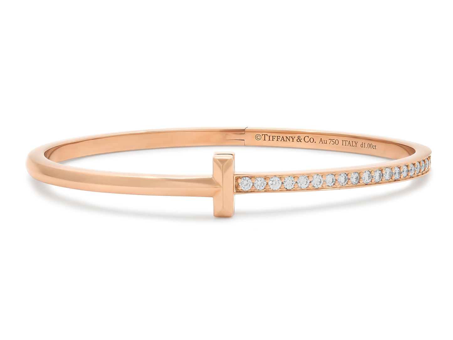 Tiffany & Co. 'Tiffany T' Narrow Diamond Hinged Bangle in 18K Rose Gold
