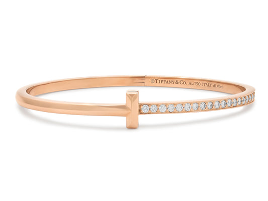 Tiffany & Co. 'Tiffany T' Narrow Diamond Hinged Bangle in 18K Rose Gold