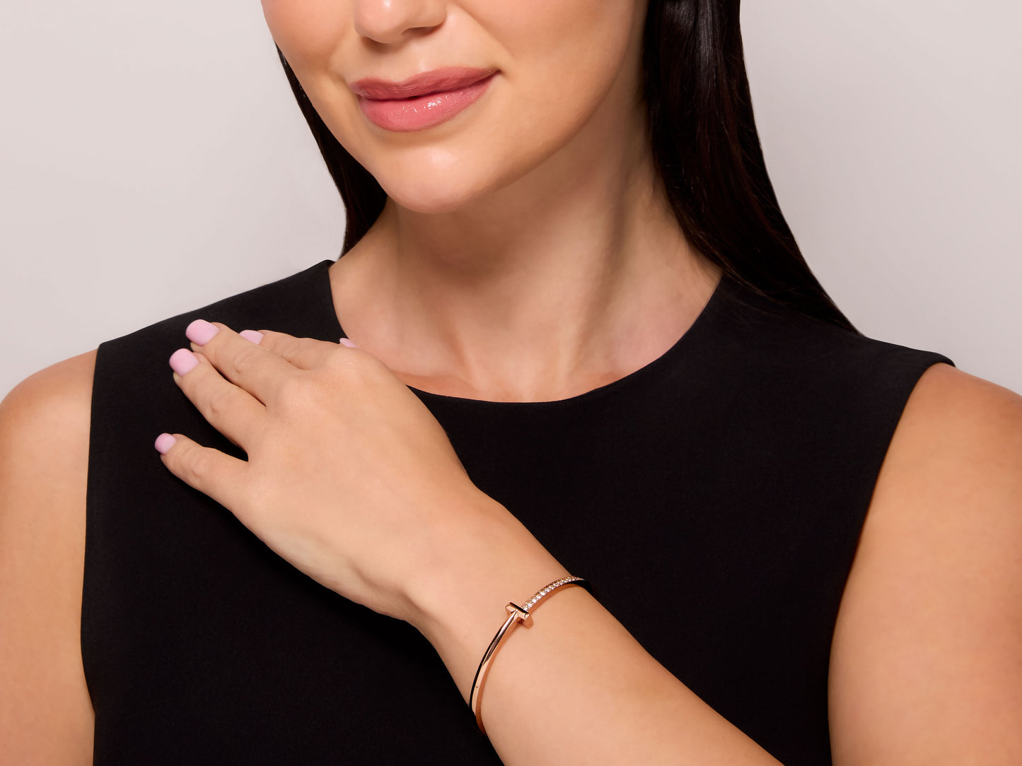 Tiffany & Co. 'Tiffany T' Narrow Diamond Hinged Bangle in 18K Rose Gold