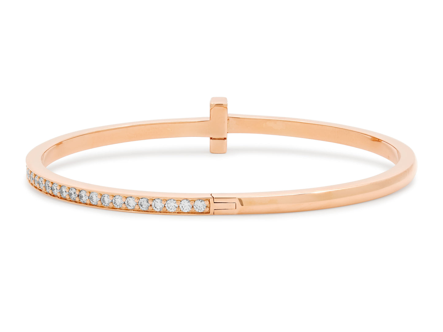 Tiffany & Co. 'Tiffany T' Narrow Diamond Hinged Bangle in 18K Rose Gold