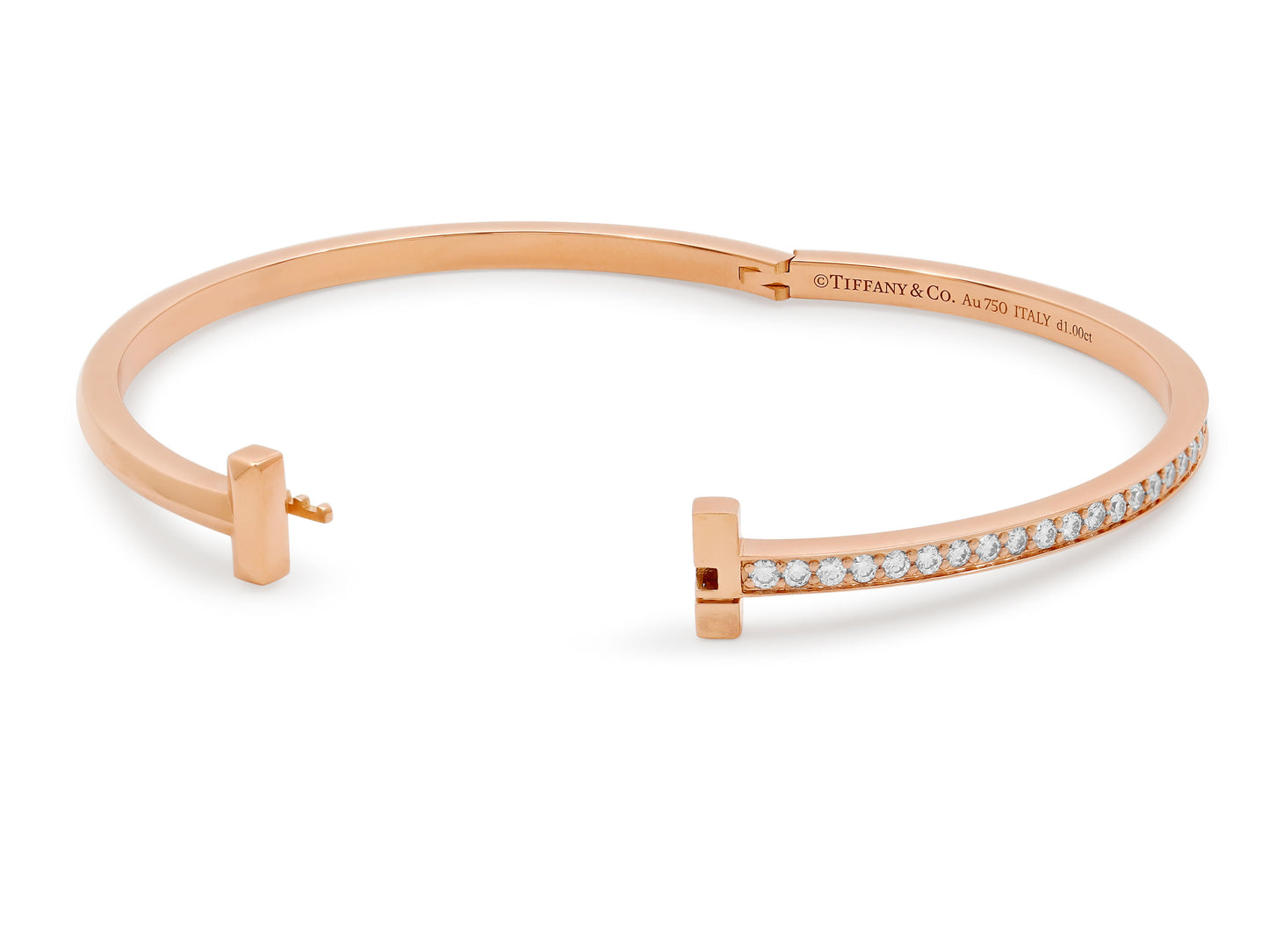 Tiffany & Co. 'Tiffany T' Narrow Diamond Hinged Bangle in 18K Rose Gold