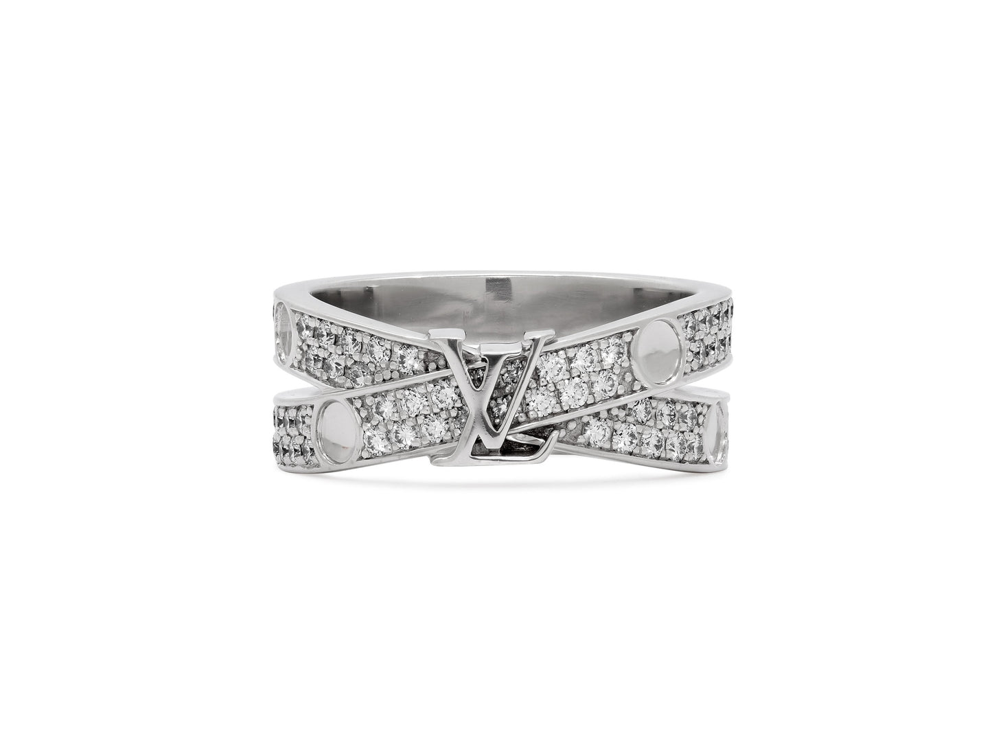 Louis Vuitton 'Empreinte' Double Diamond Ring in 18K White Gold