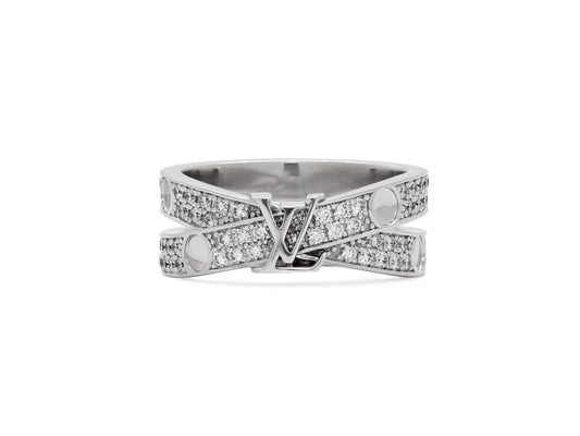 Louis Vuitton 'Empreinte' Double Diamond Ring in 18K White Gold