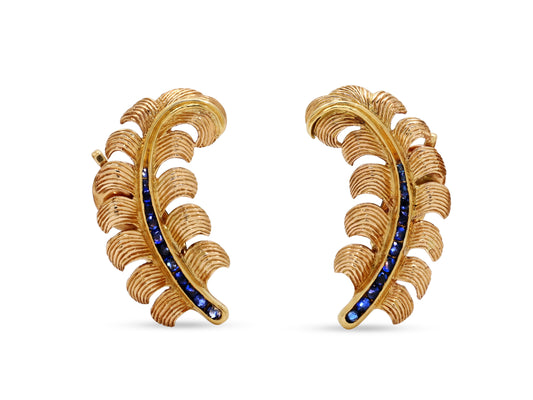 Cartier Sapphire Leaf Earrings in 14K Gold