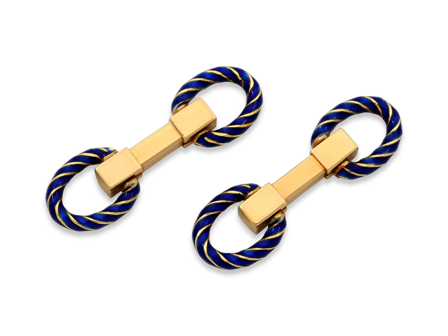 Mid-Century Blue Enamel Cufflinks in 18K Gold