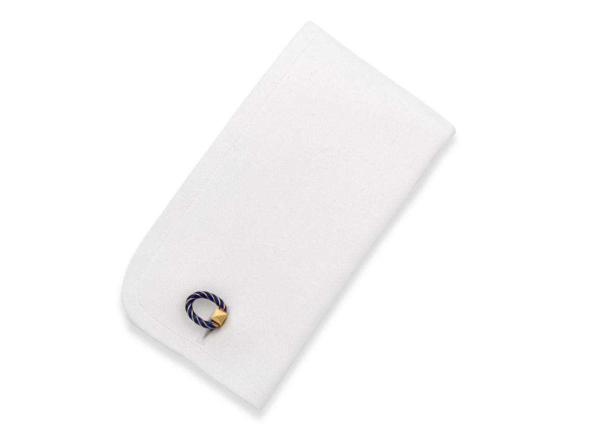 Mid-Century Blue Enamel Cufflinks in 18K Gold