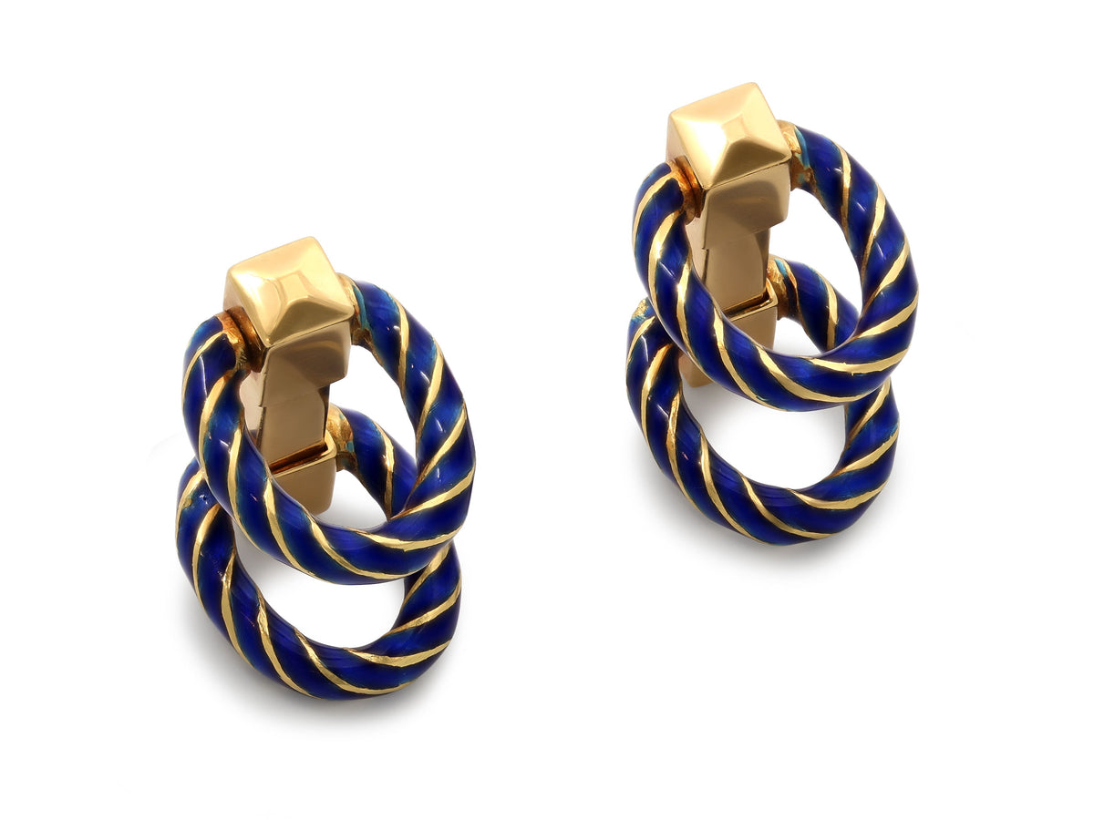 Mid-Century Blue Enamel Cufflinks in 18K Gold