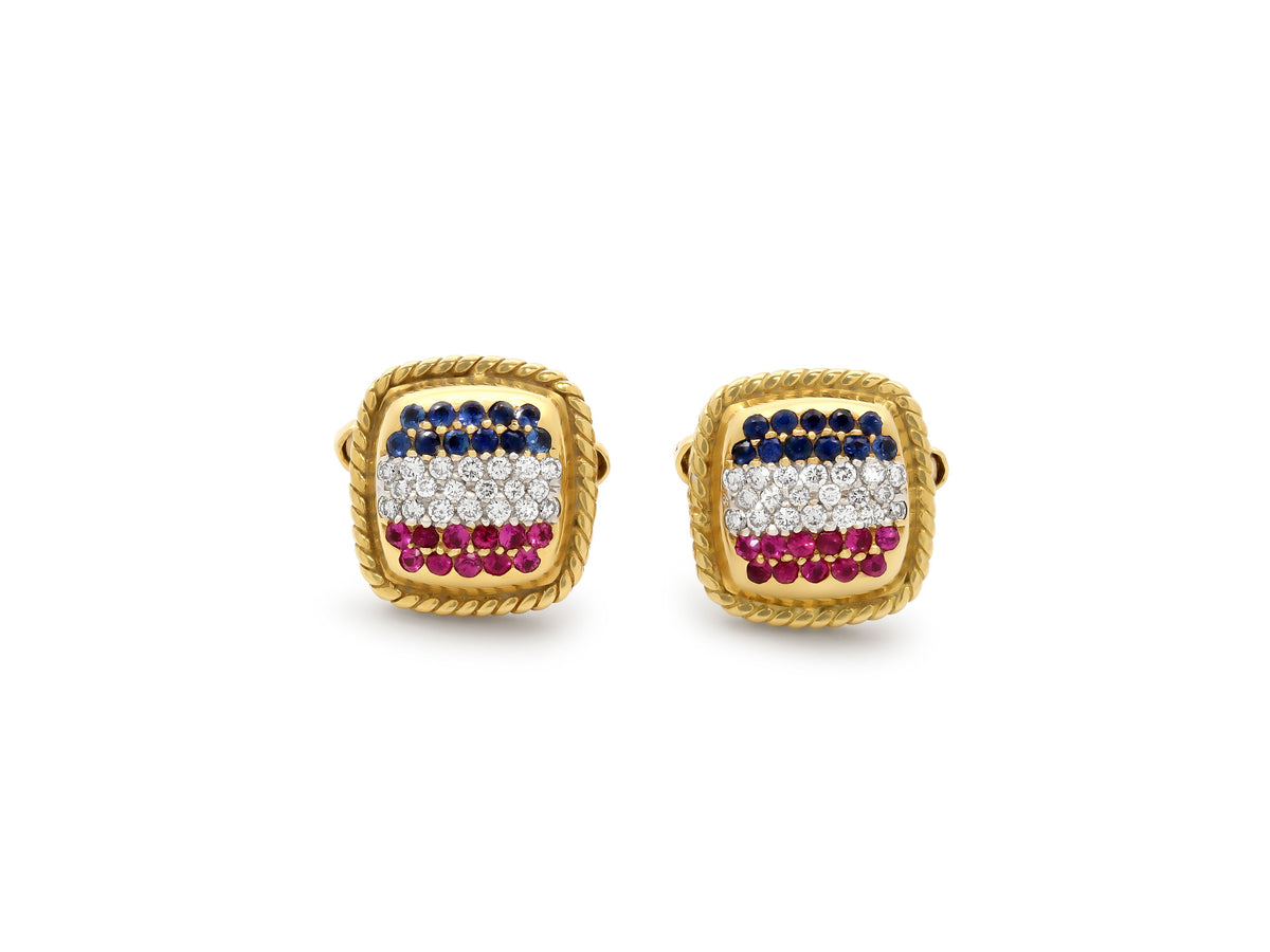 Ruby, Diamond and Sapphire Cufflinks in 18K Gold, by Cassis