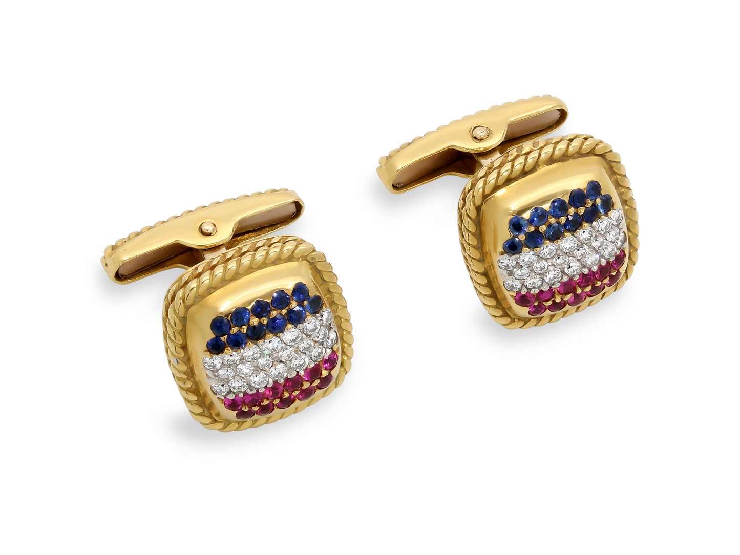 Ruby, Diamond and Sapphire Cufflinks in 18K Gold, by Cassis